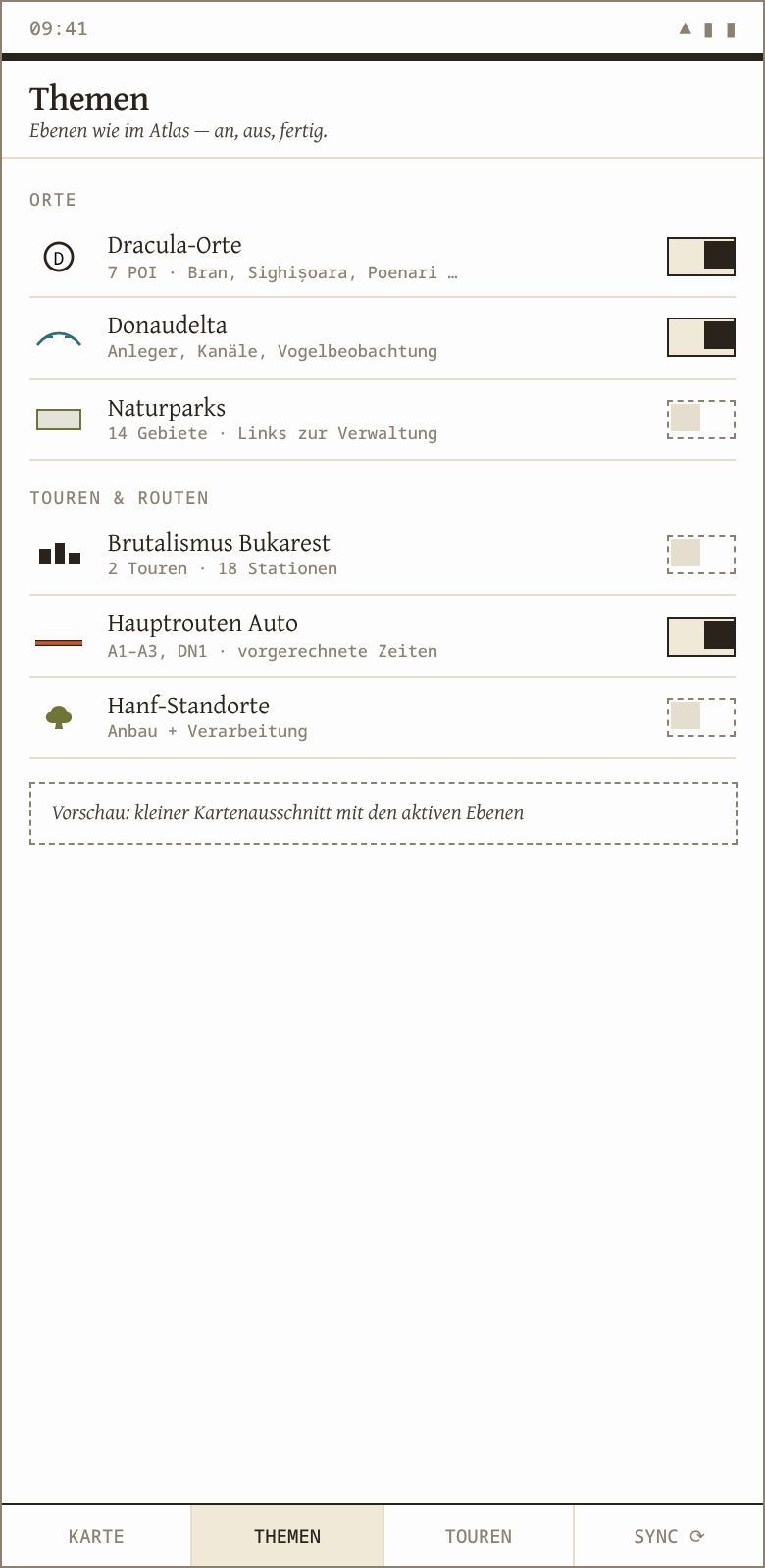 Wireframe Themenwahl